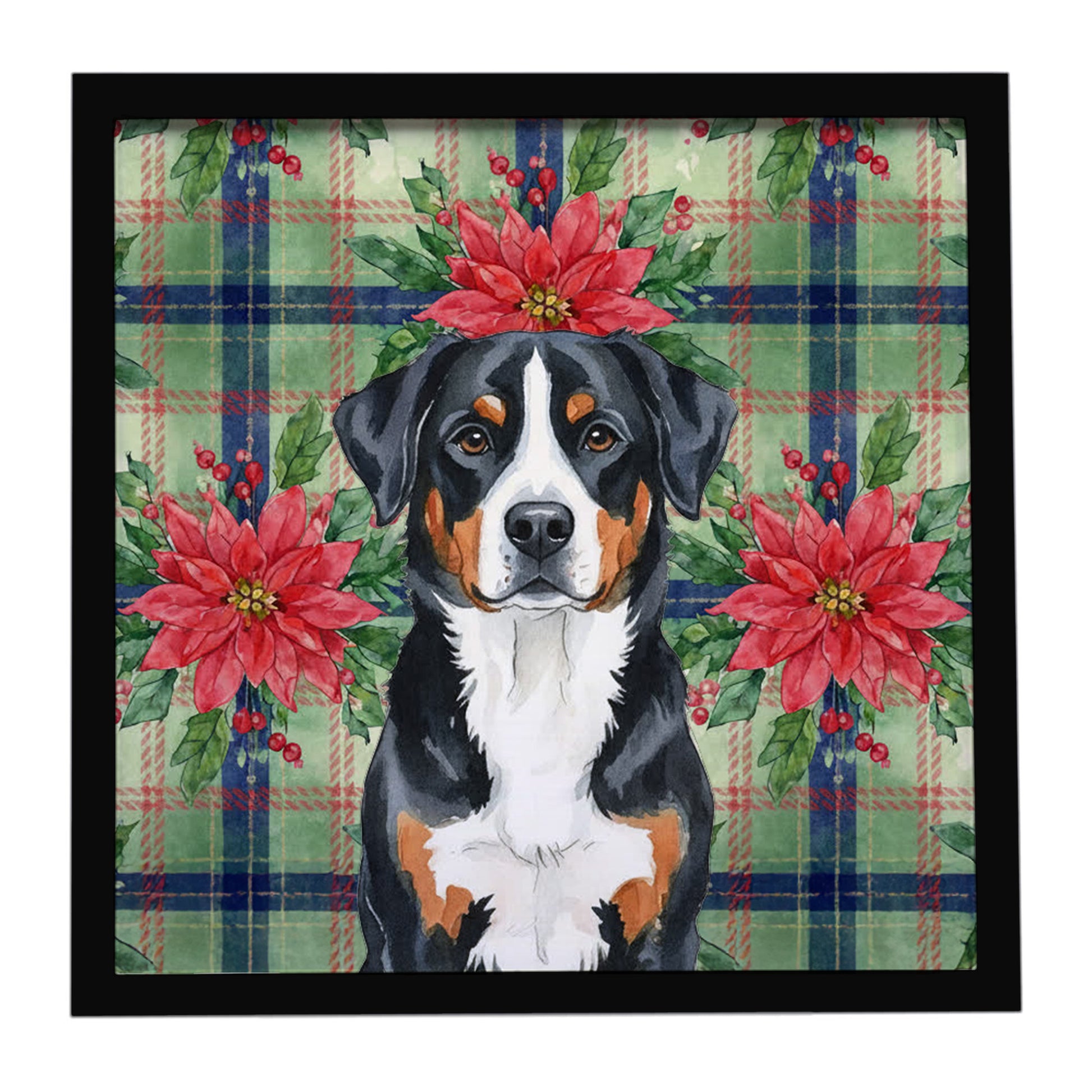 Buy this Greater Swiss Mountain Dog Christmas PoinsettIas Framed Metal Print