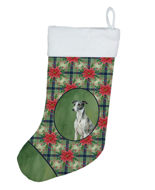 Buy this Black and White Greyhound Christmas PoinsettIas Holiday Stocking
