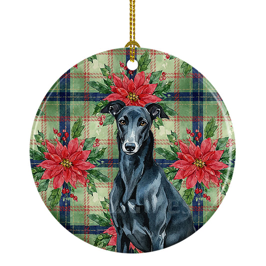 Buy this Black Greyhound Christmas PoinsettIas Ceramic Ornament