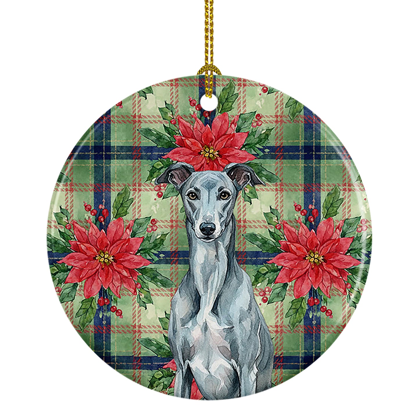 Buy this Blue Brindle Greyhound Christmas PoinsettIas Ceramic Ornament