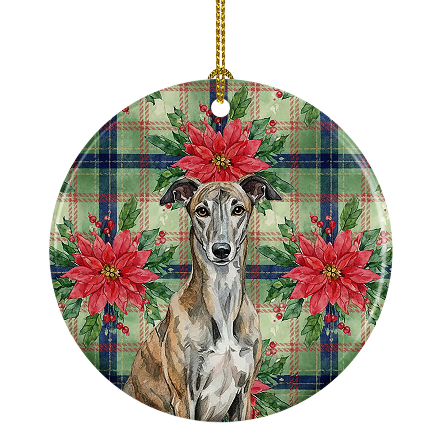 Buy this Brindle Greyhound Christmas PoinsettIas Ceramic Ornament