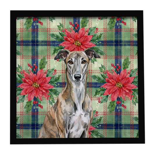 Buy this Brindle Greyhound Christmas PoinsettIas Framed Metal Print