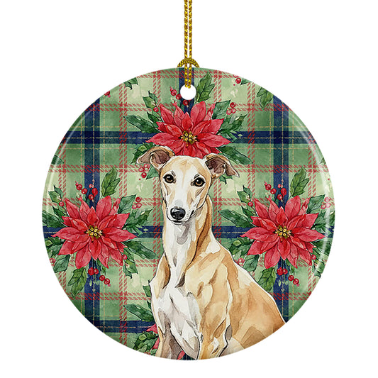 Buy this Fawn Greyhound Christmas PoinsettIas Ceramic Ornament