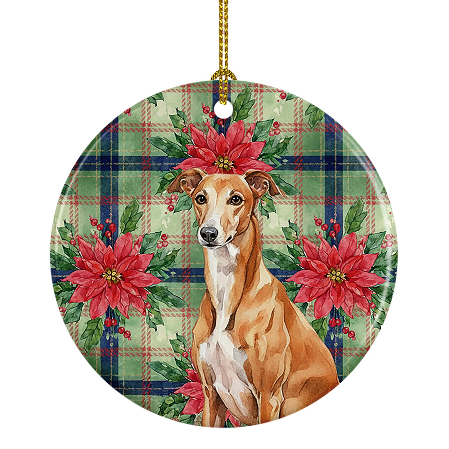Buy this Red Greyhound Christmas PoinsettIas Ceramic Ornament
