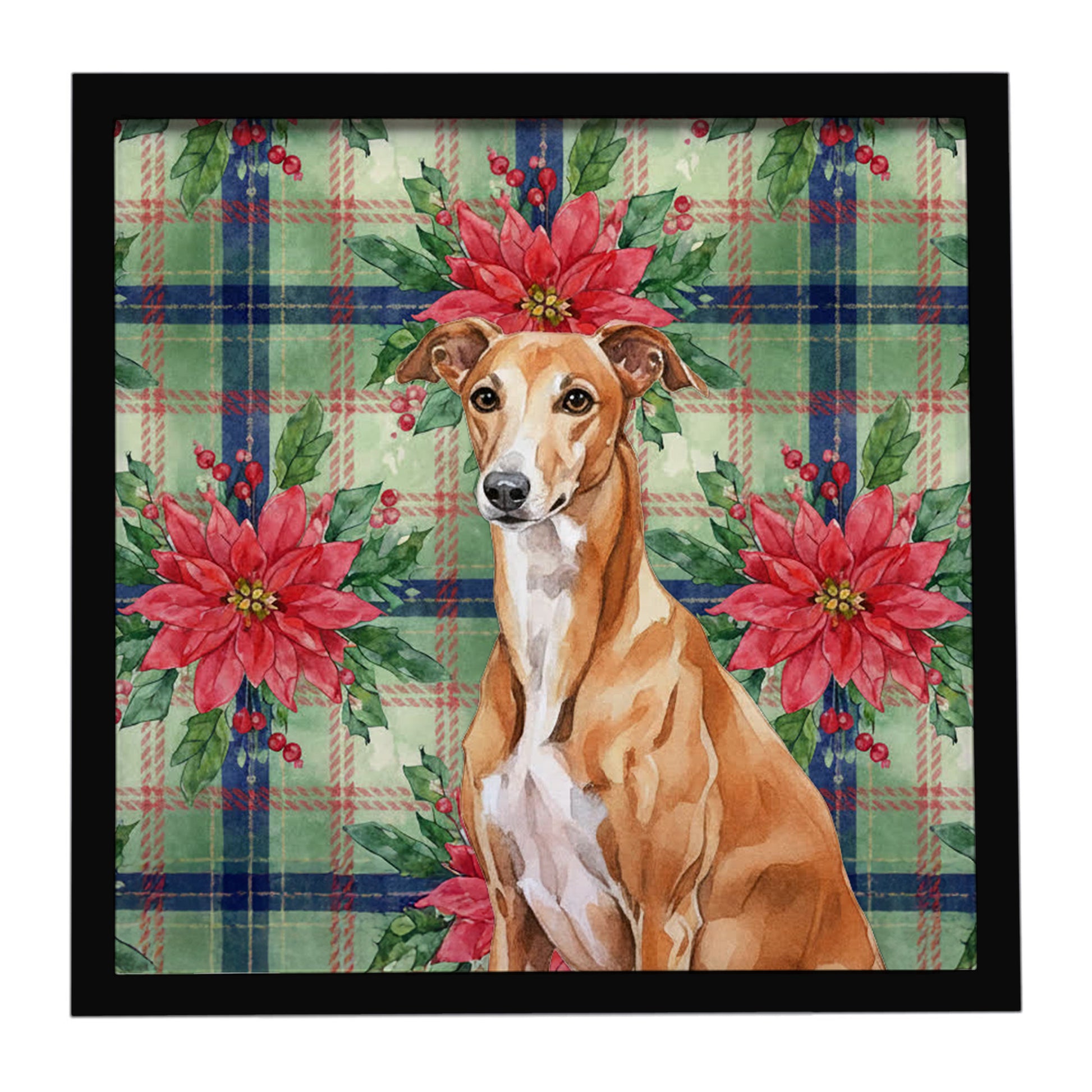 Buy this Red Greyhound Christmas PoinsettIas Framed Metal Print