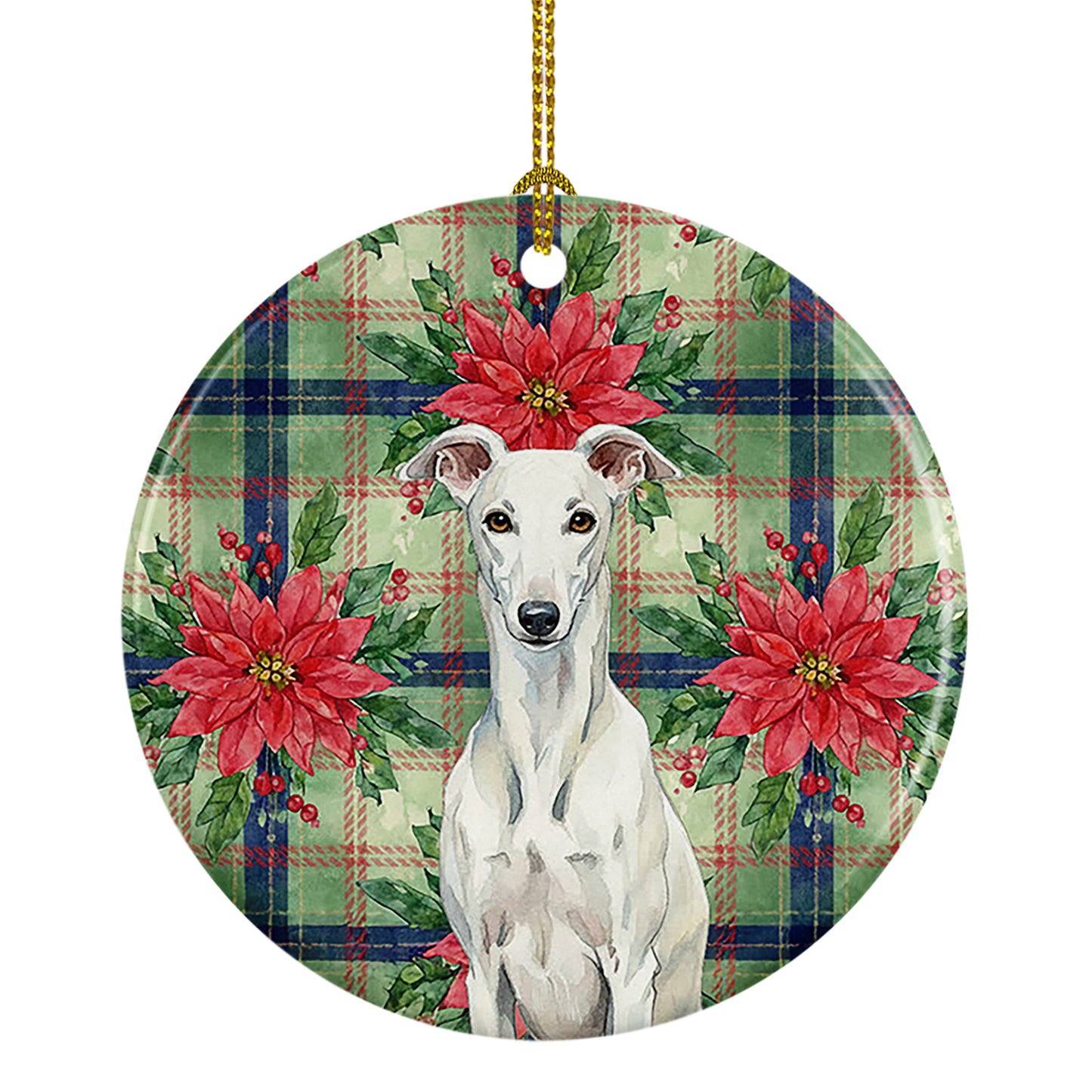 Buy this White Greyhound Christmas PoinsettIas Ceramic Ornament