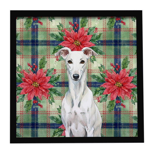 Buy this White Greyhound Christmas PoinsettIas Framed Metal Print