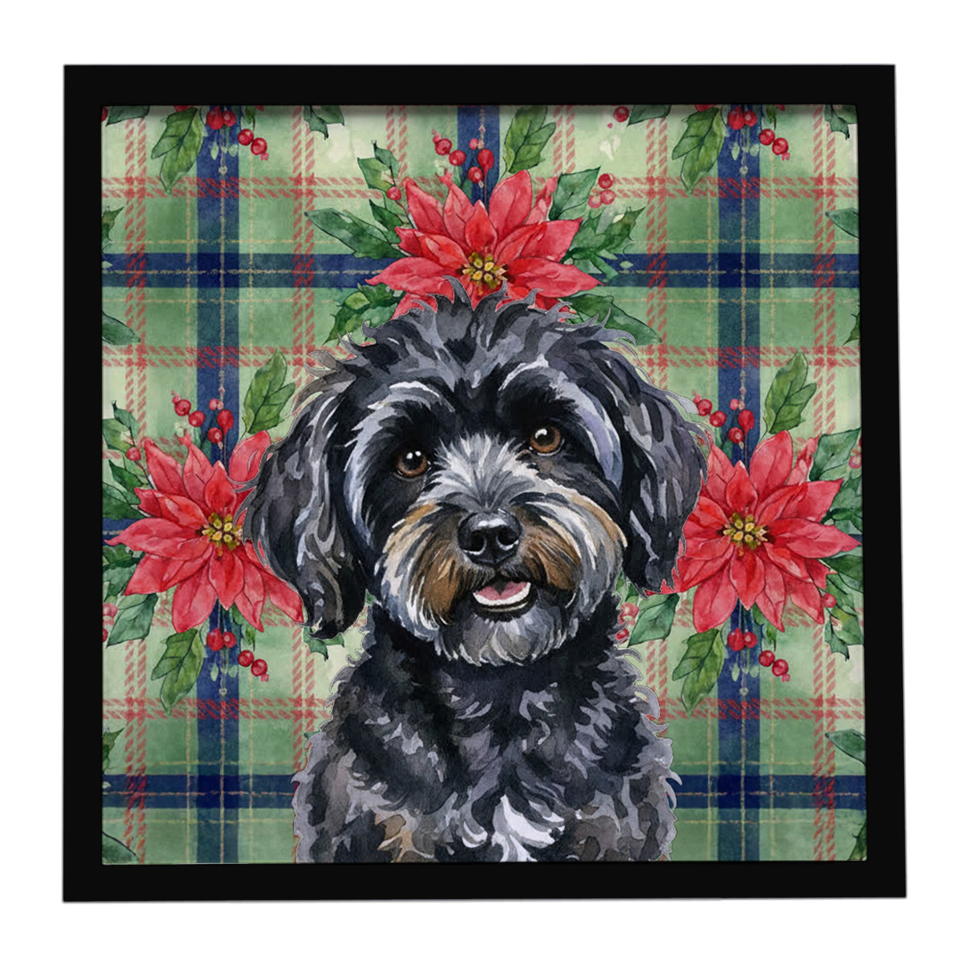 Buy this Black Havanese Christmas PoinsettIas Framed Metal Print