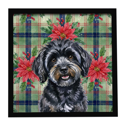 Buy this Black Havanese Christmas PoinsettIas Framed Metal Print