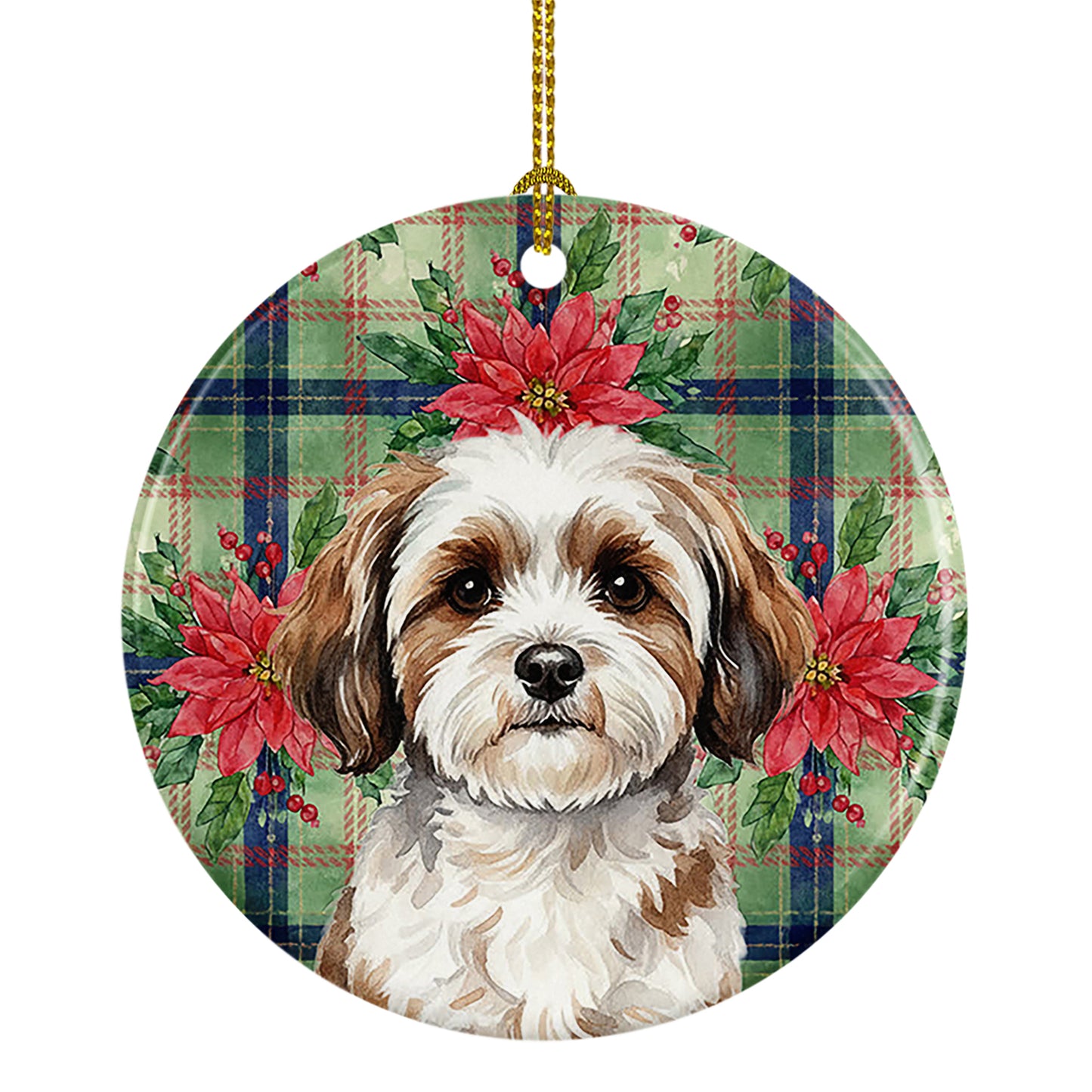 Buy this Parti-color Havanese Christmas PoinsettIas Ceramic Ornament