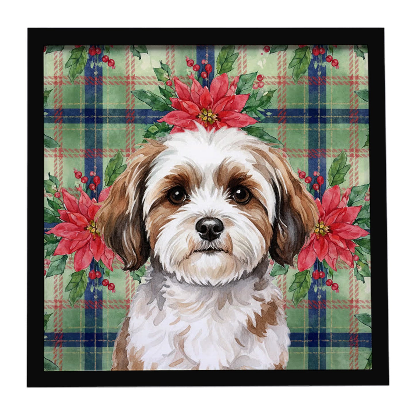 Buy this Parti-color Havanese Christmas PoinsettIas Framed Metal Print