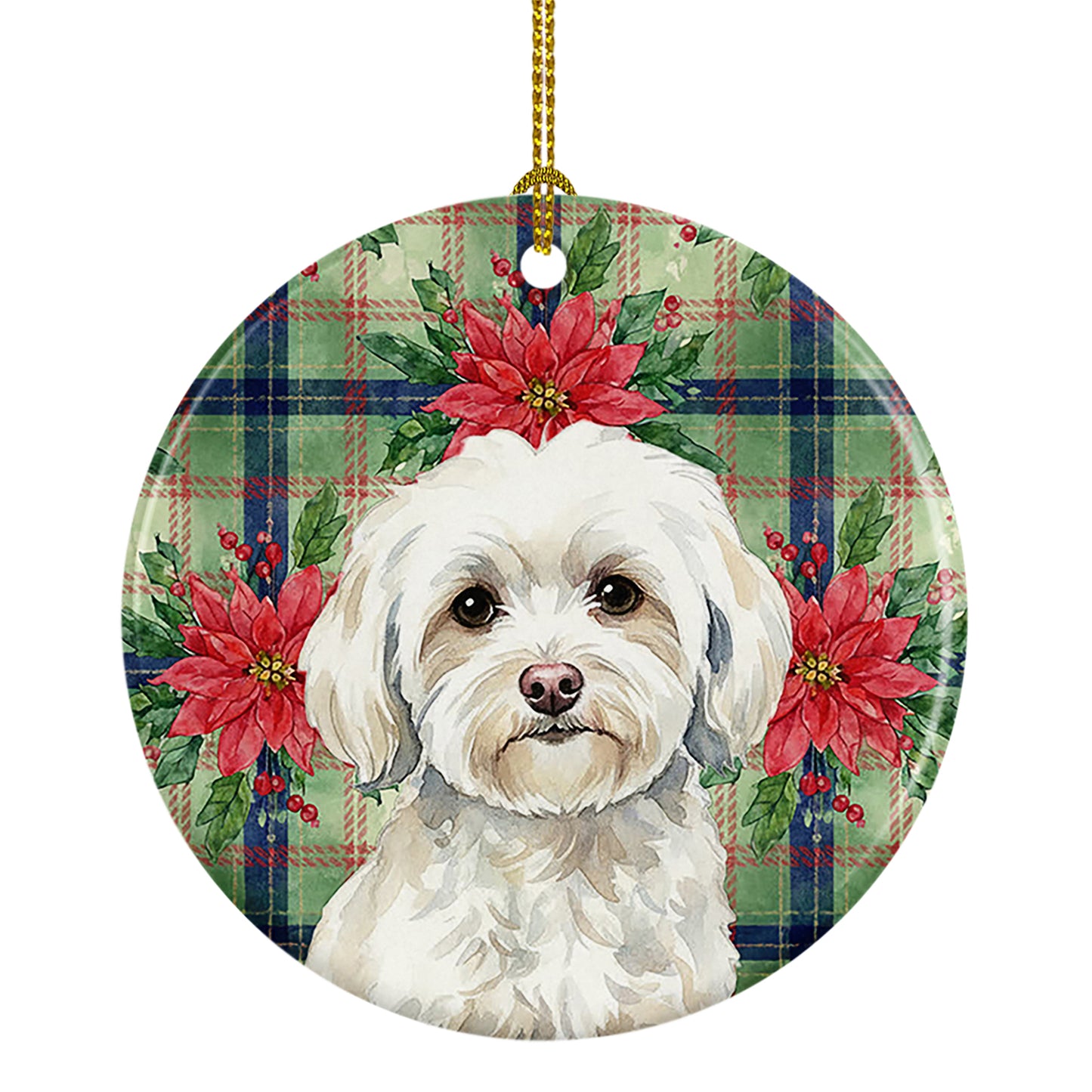 Buy this White Havanese Christmas PoinsettIas Ceramic Ornament