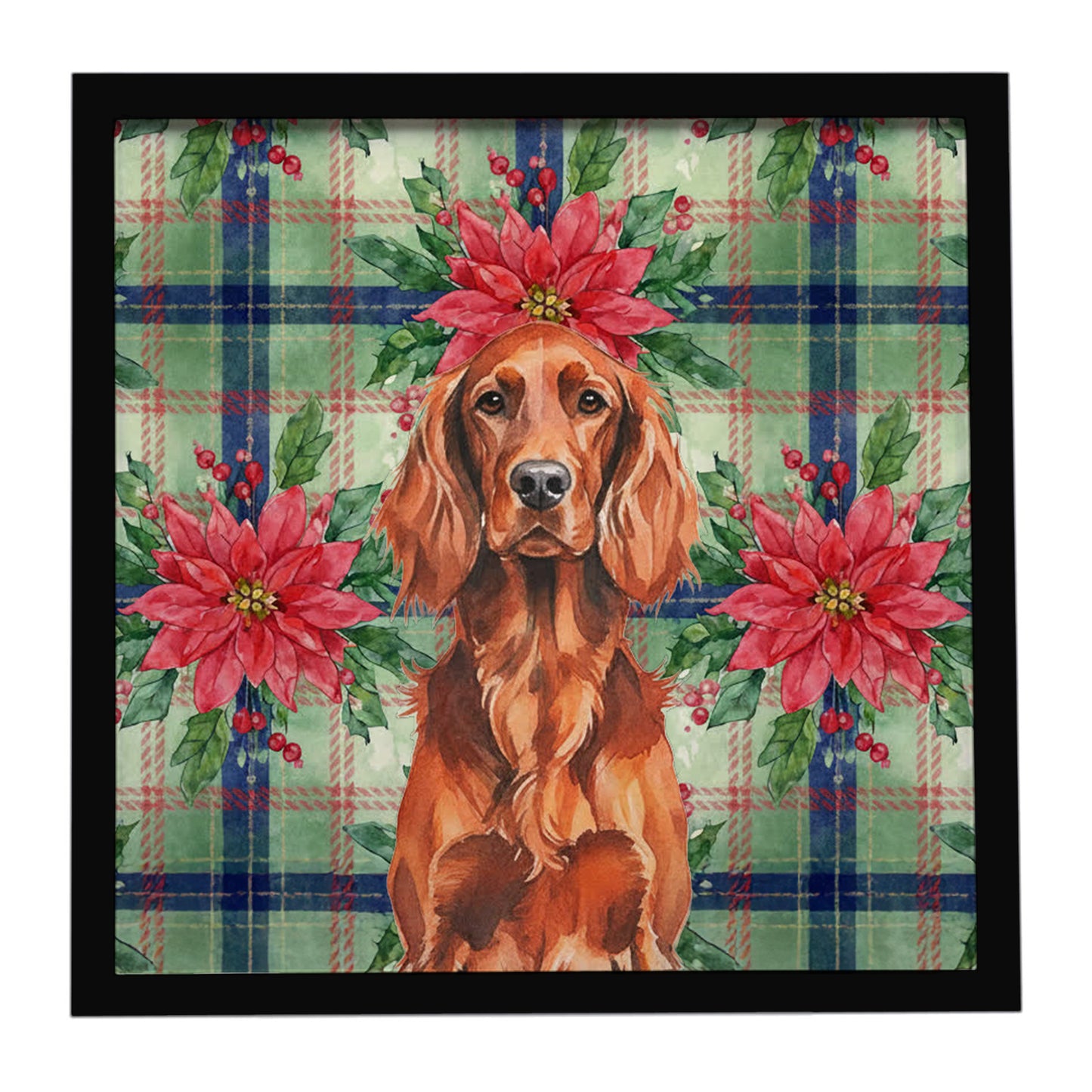 Buy this Irish Setter Christmas PoinsettIas Framed Metal Print