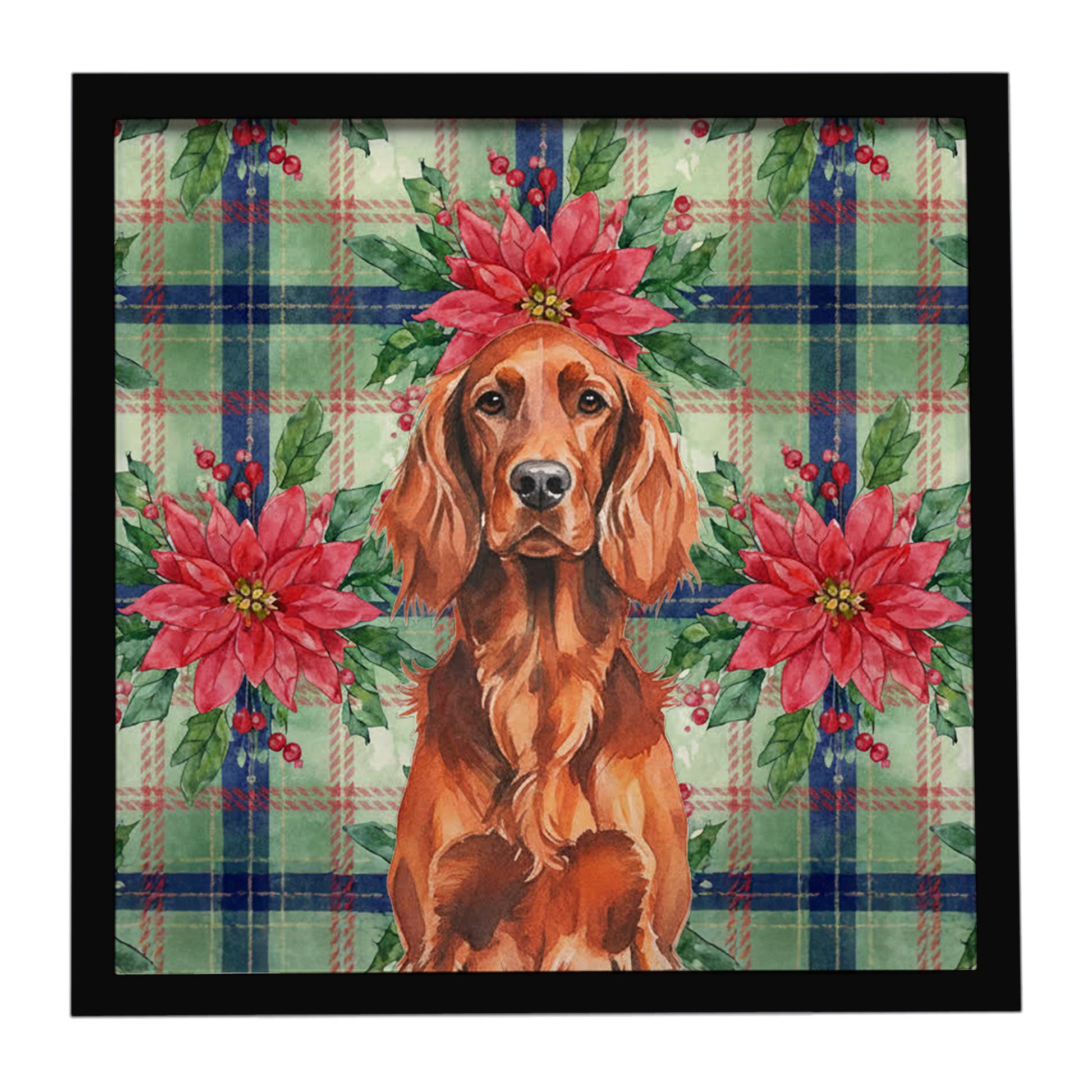 Buy this Irish Setter Christmas PoinsettIas Framed Metal Print