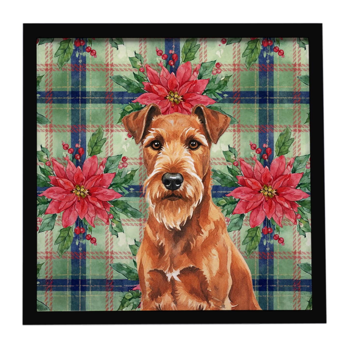Buy this Irish Terrier Christmas PoinsettIas Framed Metal Print