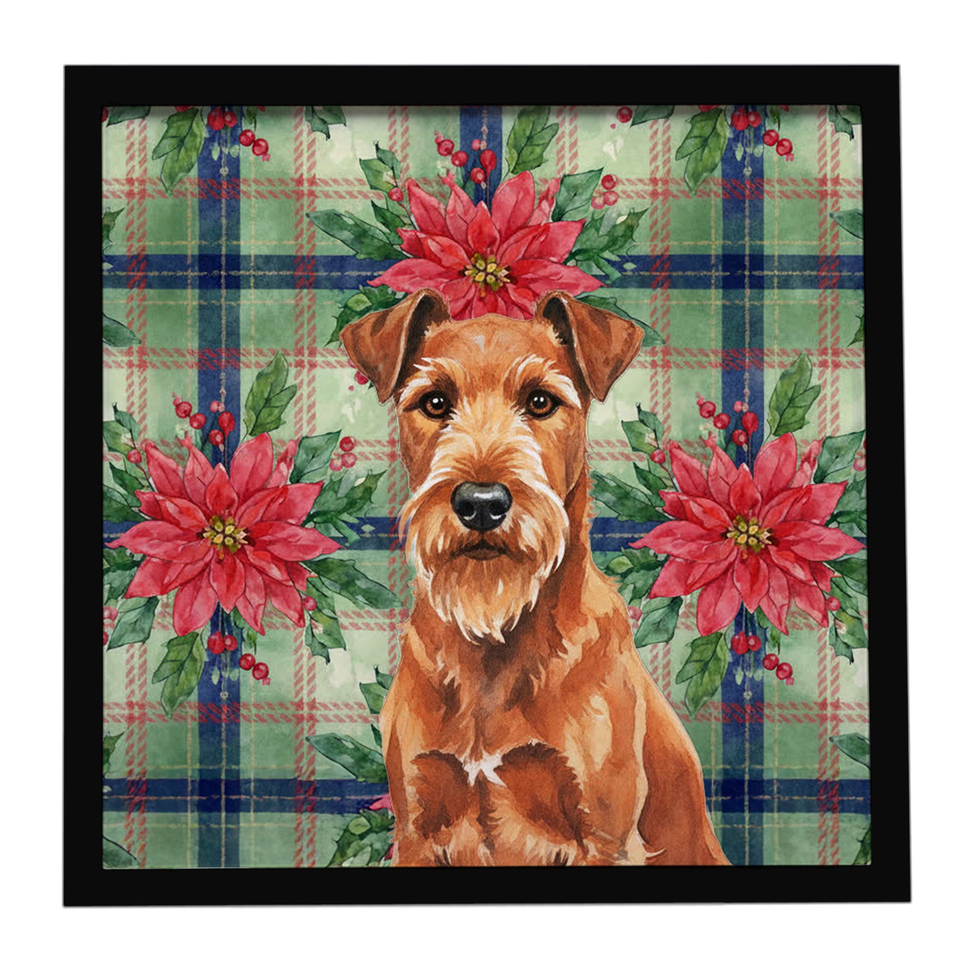 Buy this Irish Terrier Christmas PoinsettIas Framed Metal Print