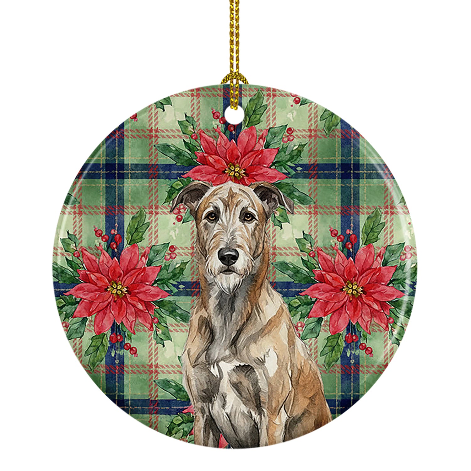 Buy this Brindle Irish Wolfhound Christmas PoinsettIas Ceramic Ornament