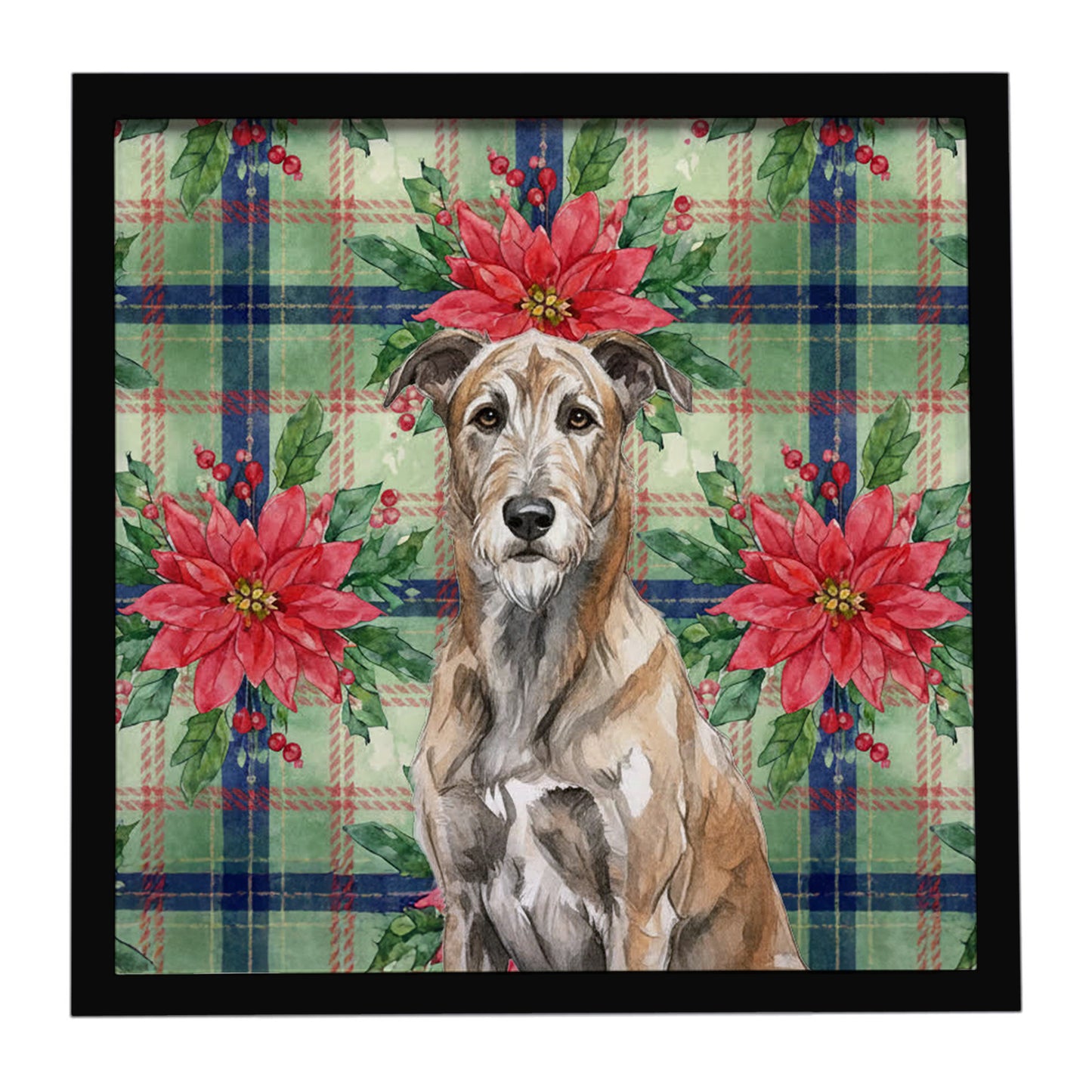 Buy this Brindle Irish Wolfhound Christmas PoinsettIas Framed Metal Print