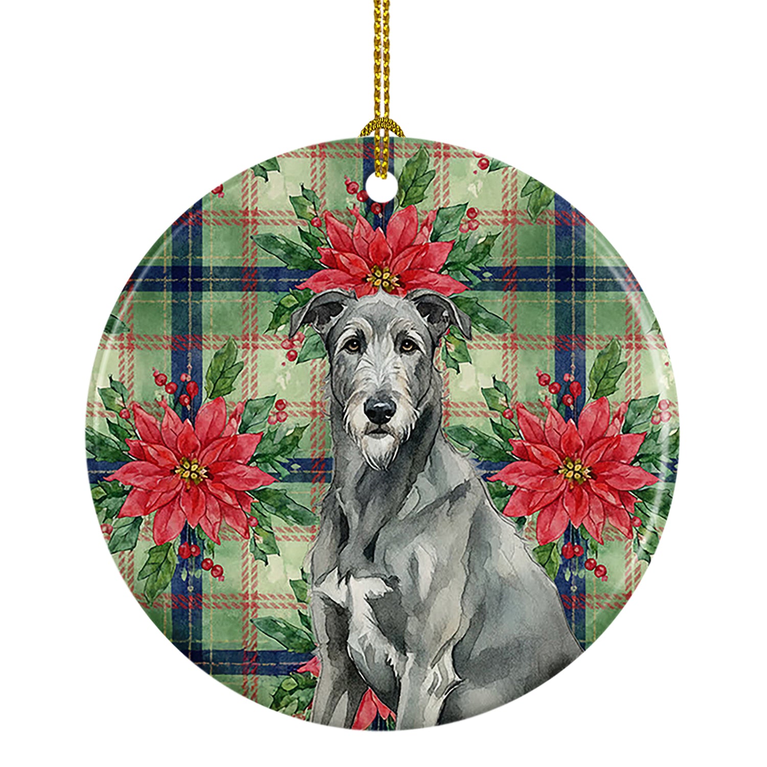 Buy this Gray Irish Wolfhound Christmas PoinsettIas Ceramic Ornament