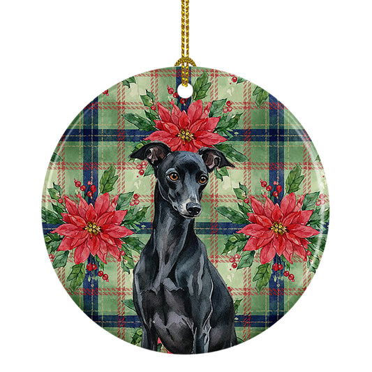 Buy this Black Italian Greyhound Christmas PoinsettIas Ceramic Ornament