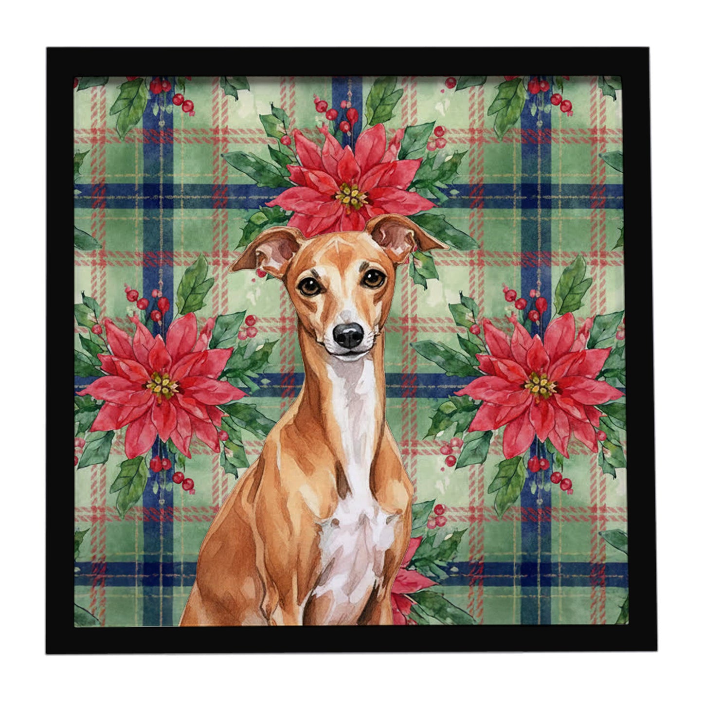Buy this Red Italian Greyhound Christmas PoinsettIas Framed Metal Print