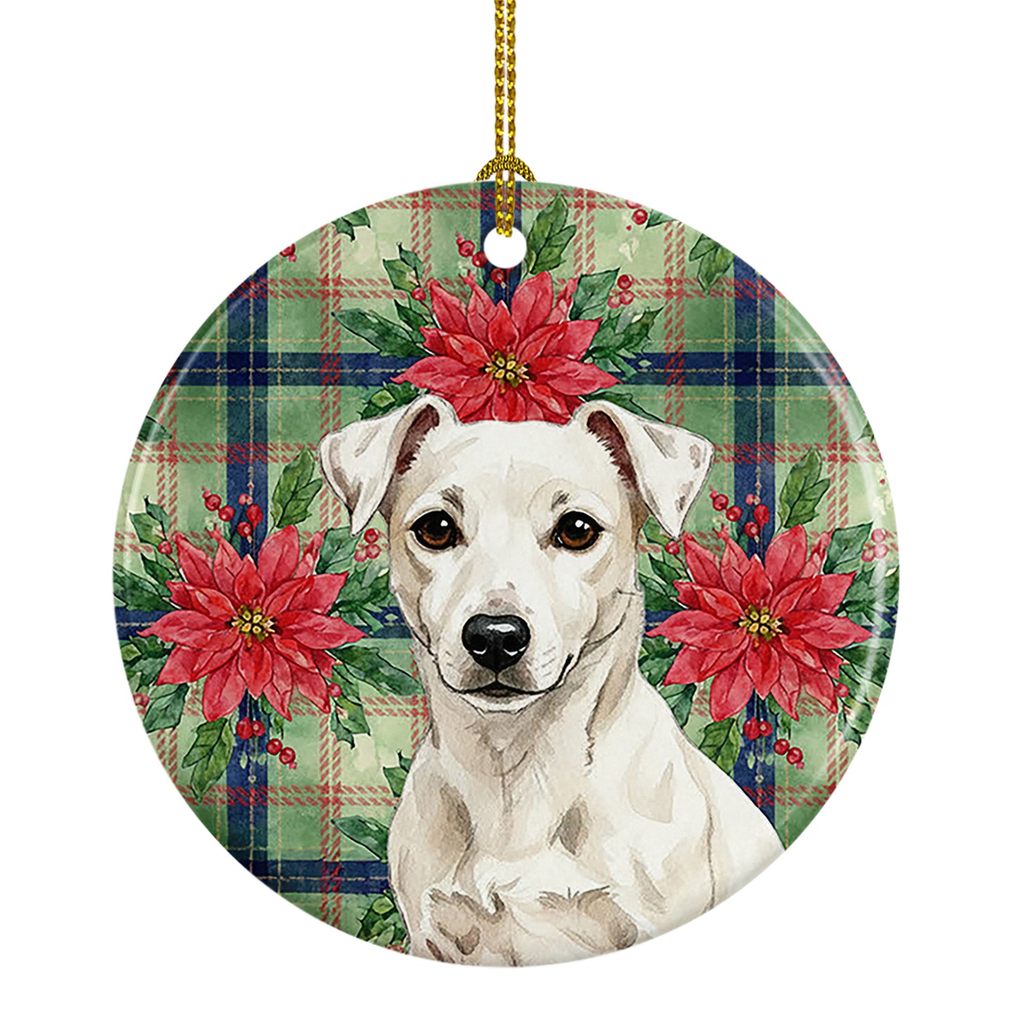 Buy this White Jack Russell Terrier Christmas PoinsettIas Ceramic Ornament