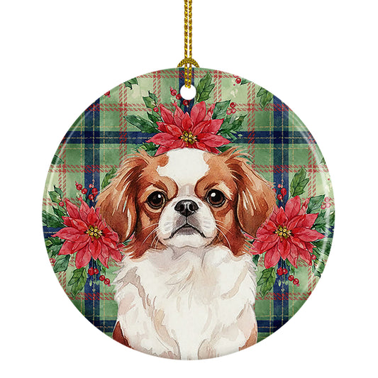 Buy this Red and White Japanese Chin Christmas PoinsettIas Ceramic Ornament