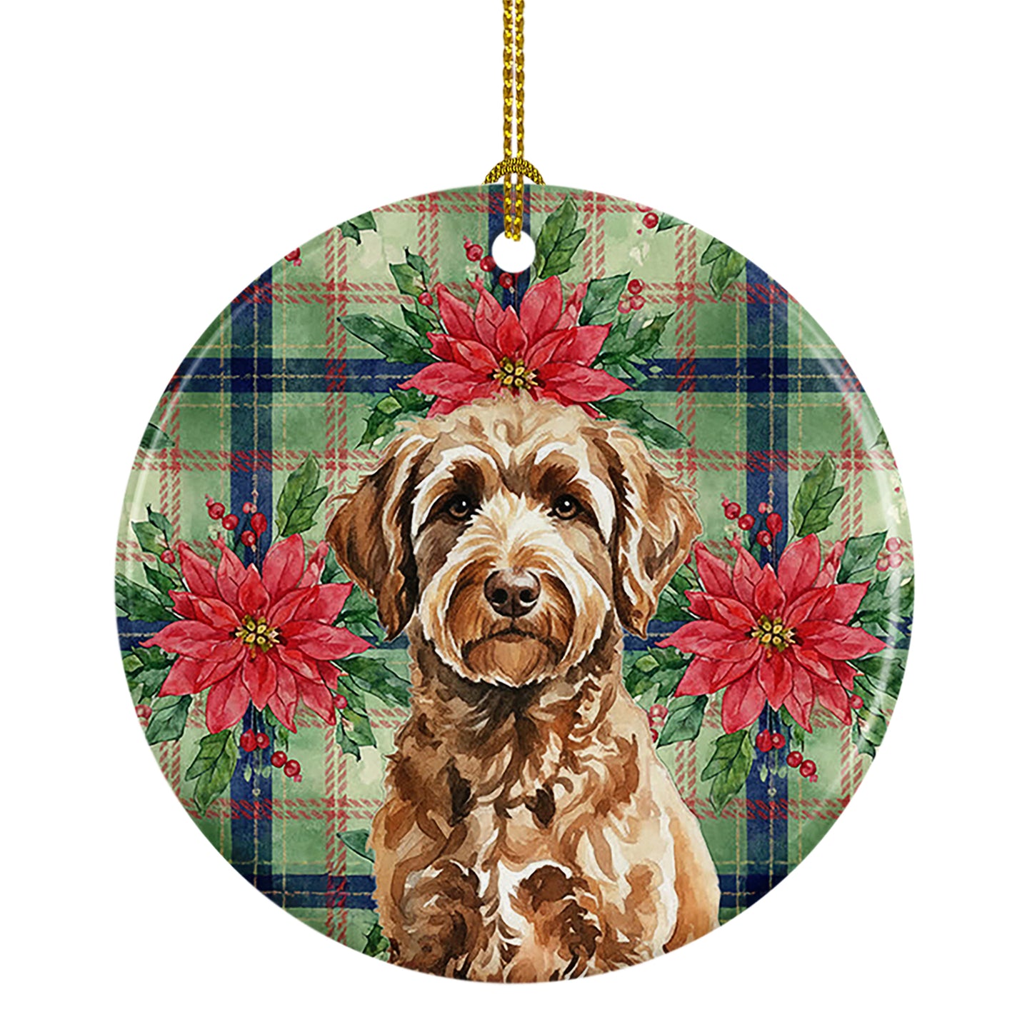 Buy this Chocolate Labradoodle Christmas PoinsettIas Ceramic Ornament