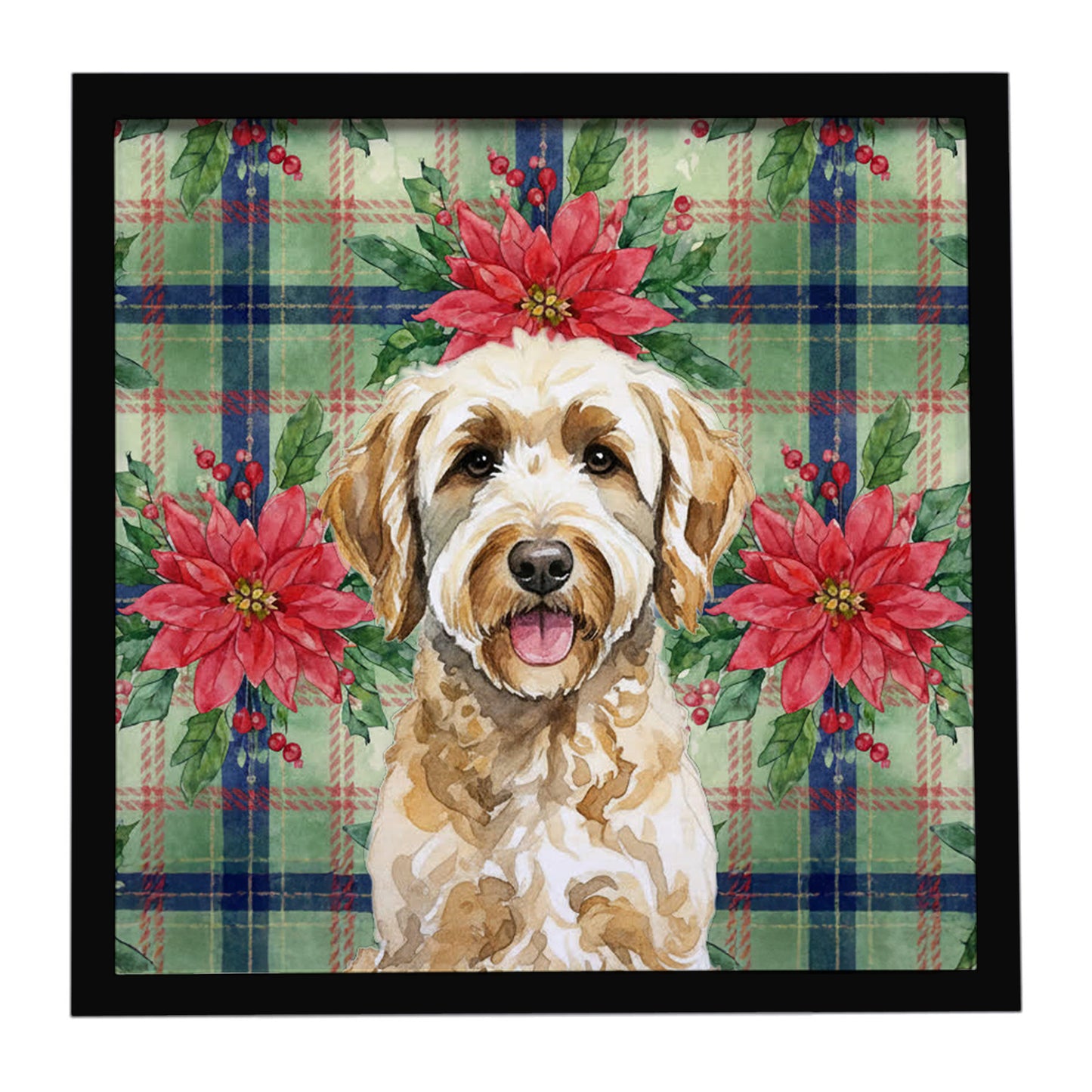 Buy this Labradoodle Christmas PoinsettIas Framed Metal Print