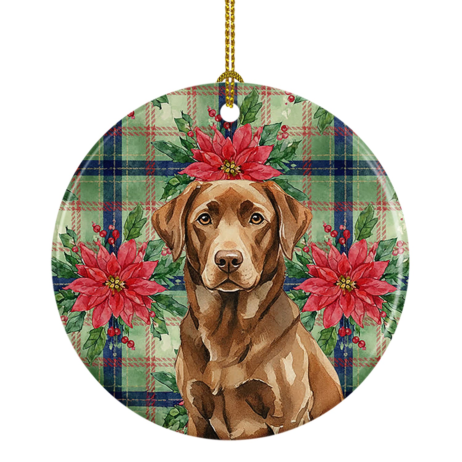 Buy this Chocolate Labrador Retriever Christmas PoinsettIas Ceramic Ornament