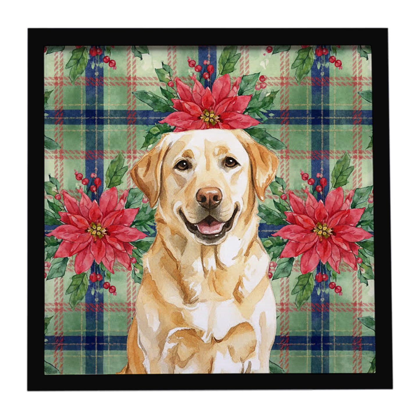 Buy this Yellow Labrador Retriever Christmas PoinsettIas Framed Metal Print