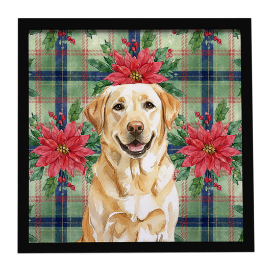 Buy this Yellow Labrador Retriever Christmas PoinsettIas Framed Metal Print