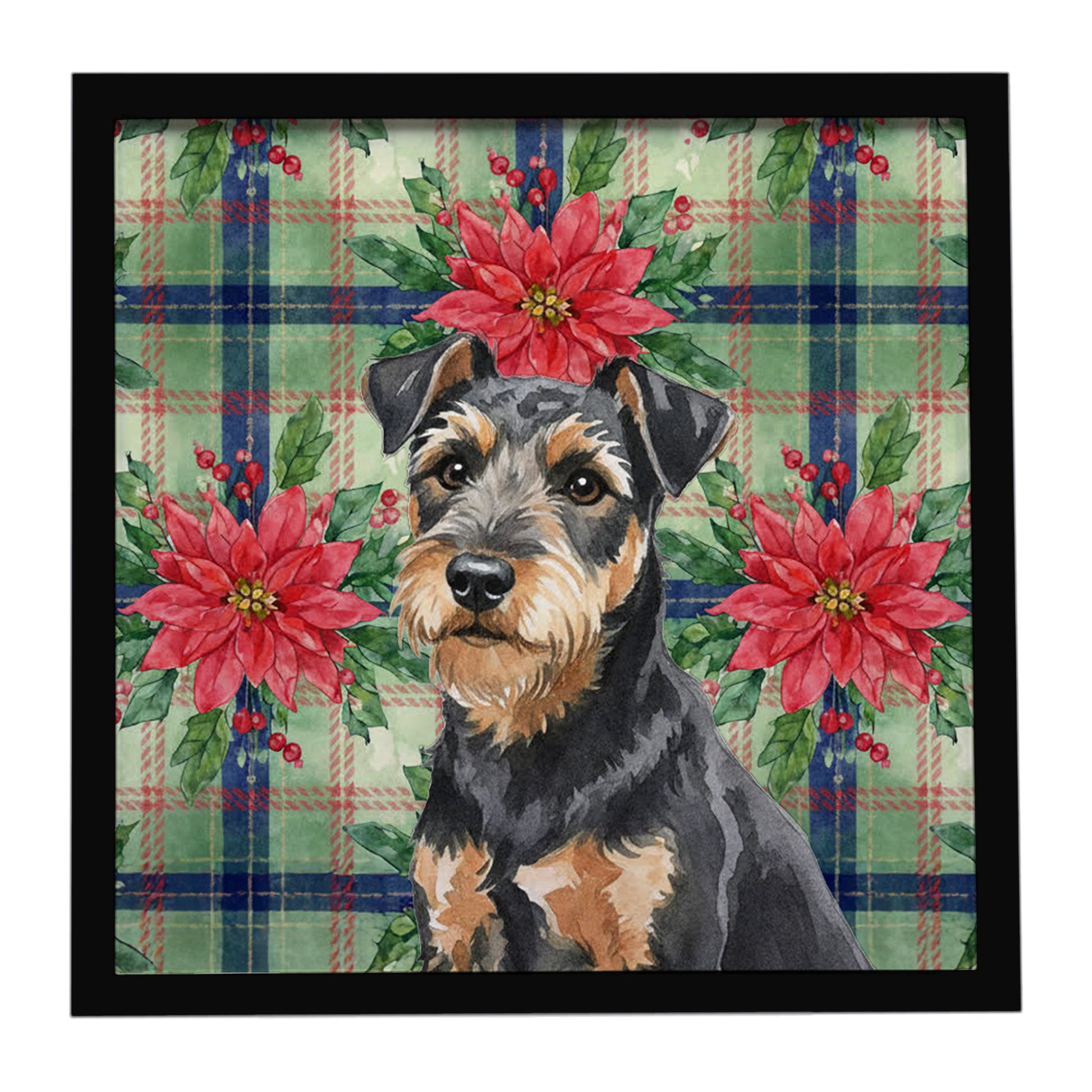 Buy this Black and Tan Lakeland Terrier Christmas PoinsettIas Framed Metal Print
