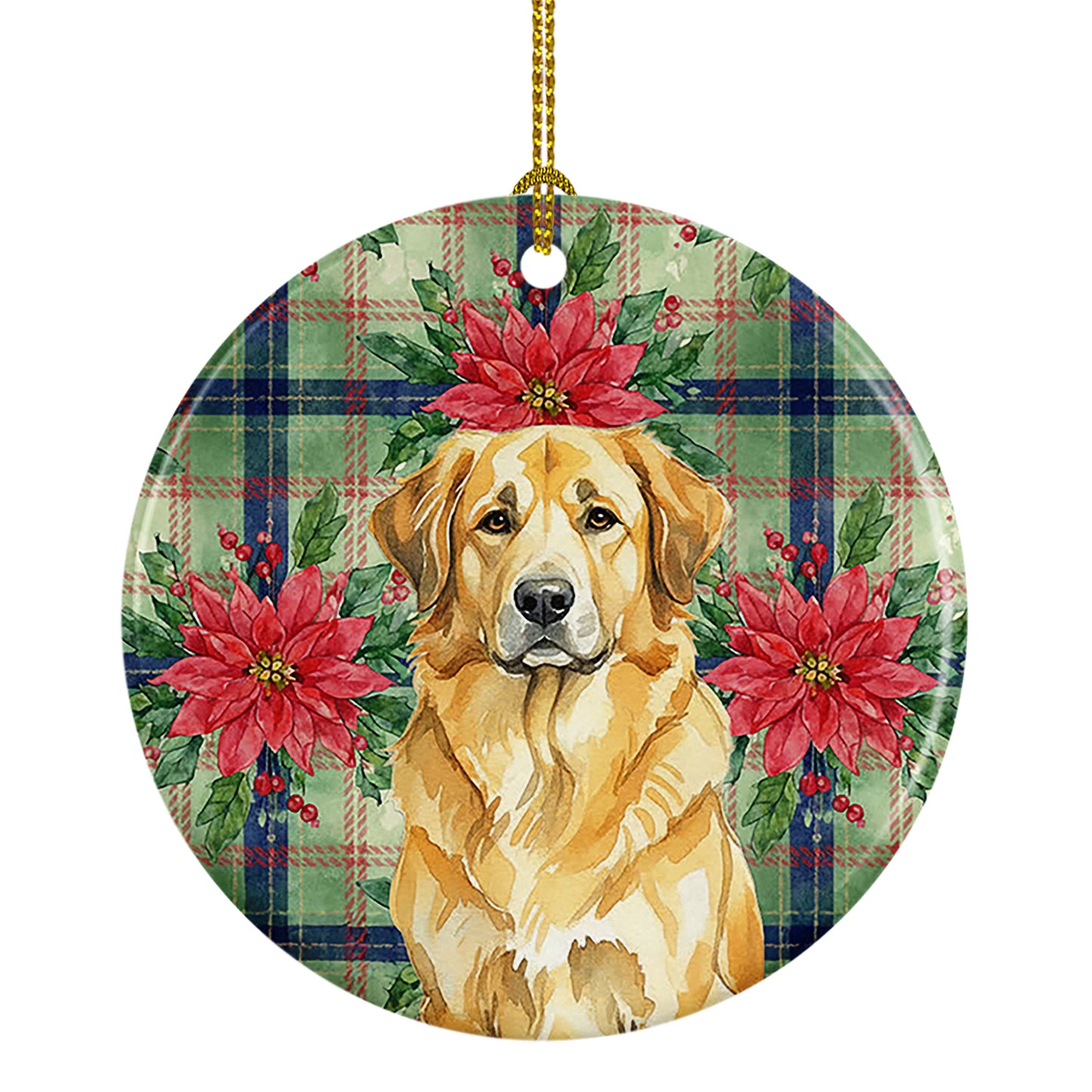 Buy this Lion Yellow Leonberger Christmas PoinsettIas Ceramic Ornament