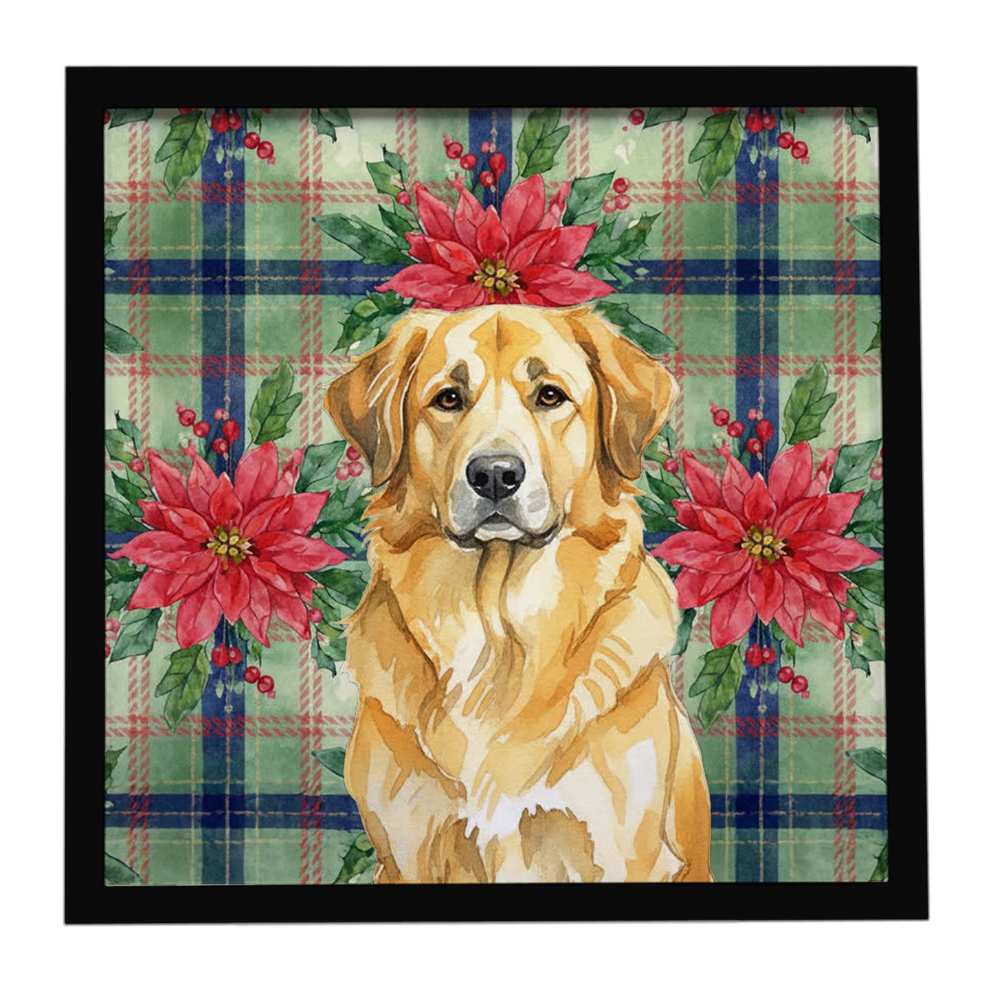 Buy this Lion Yellow Leonberger Christmas PoinsettIas Framed Metal Print