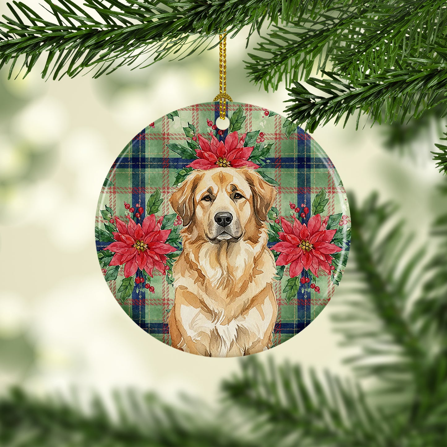Sandy Leonberger Christmas PoinsettIas Ceramic Ornament