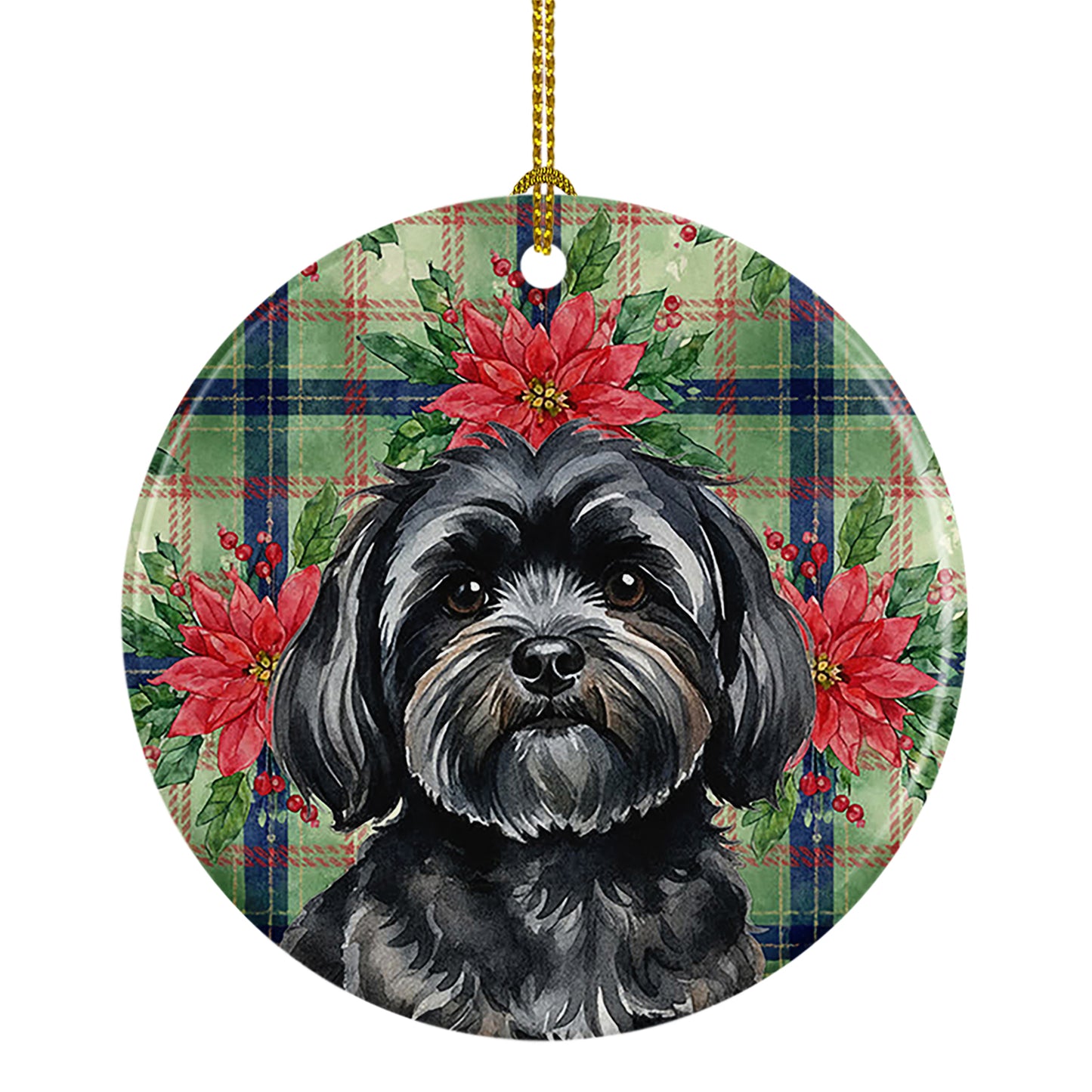 Buy this Black Lhasa Apso Christmas PoinsettIas Ceramic Ornament