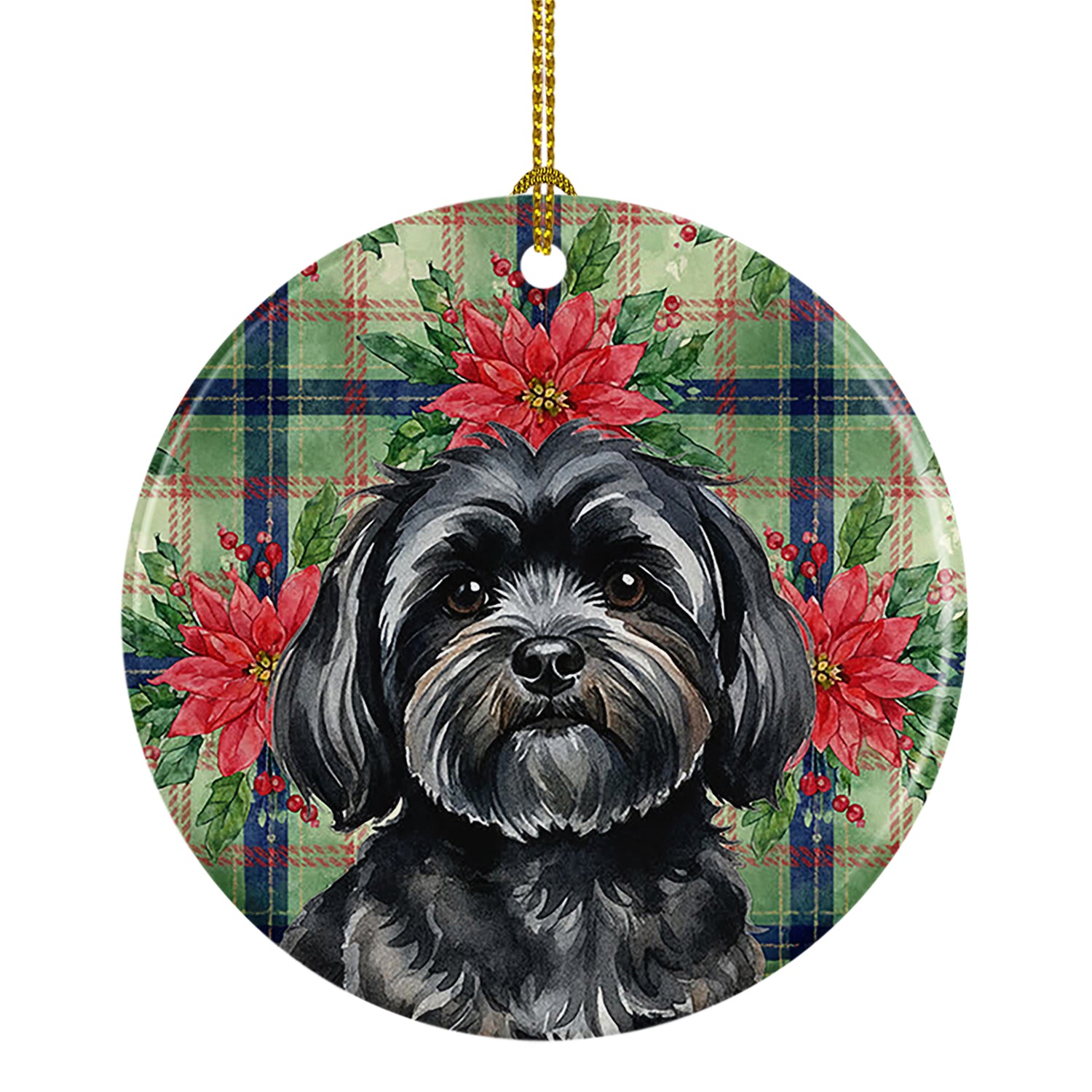 Buy this Black Lhasa Apso Christmas PoinsettIas Ceramic Ornament
