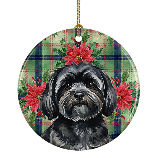 Buy this Black Lhasa Apso Christmas PoinsettIas Ceramic Ornament