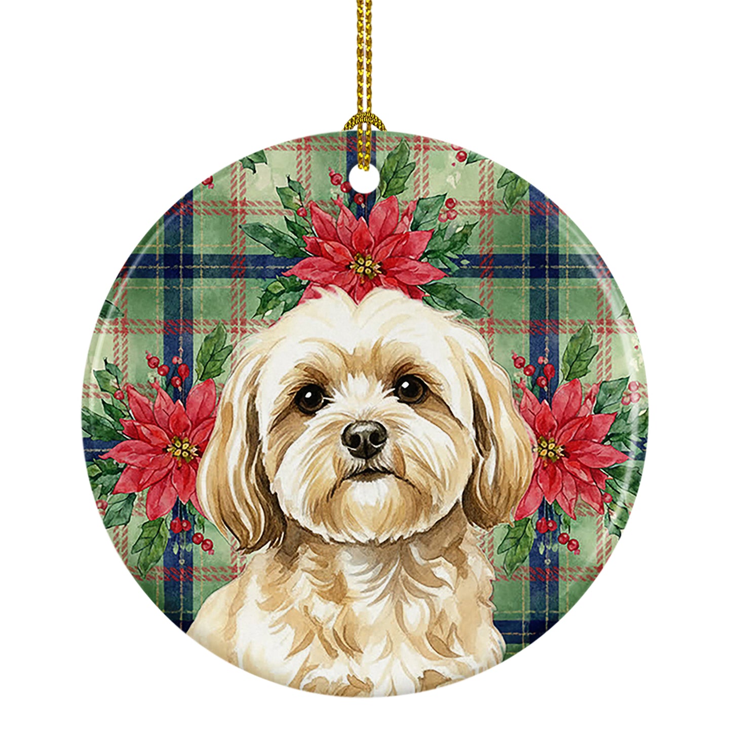 Buy this Cream Lhasa Apso Christmas PoinsettIas Ceramic Ornament
