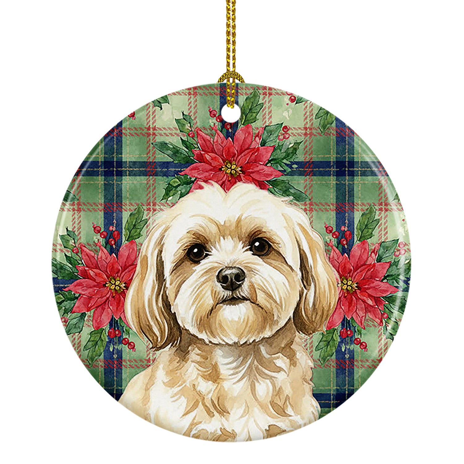 Buy this Cream Lhasa Apso Christmas PoinsettIas Ceramic Ornament