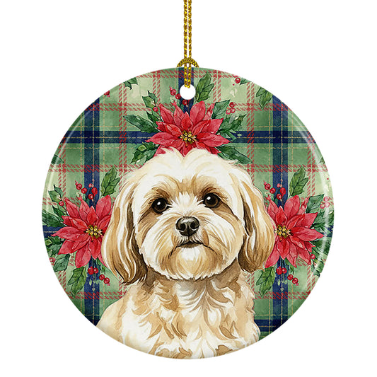 Buy this Cream Lhasa Apso Christmas PoinsettIas Ceramic Ornament