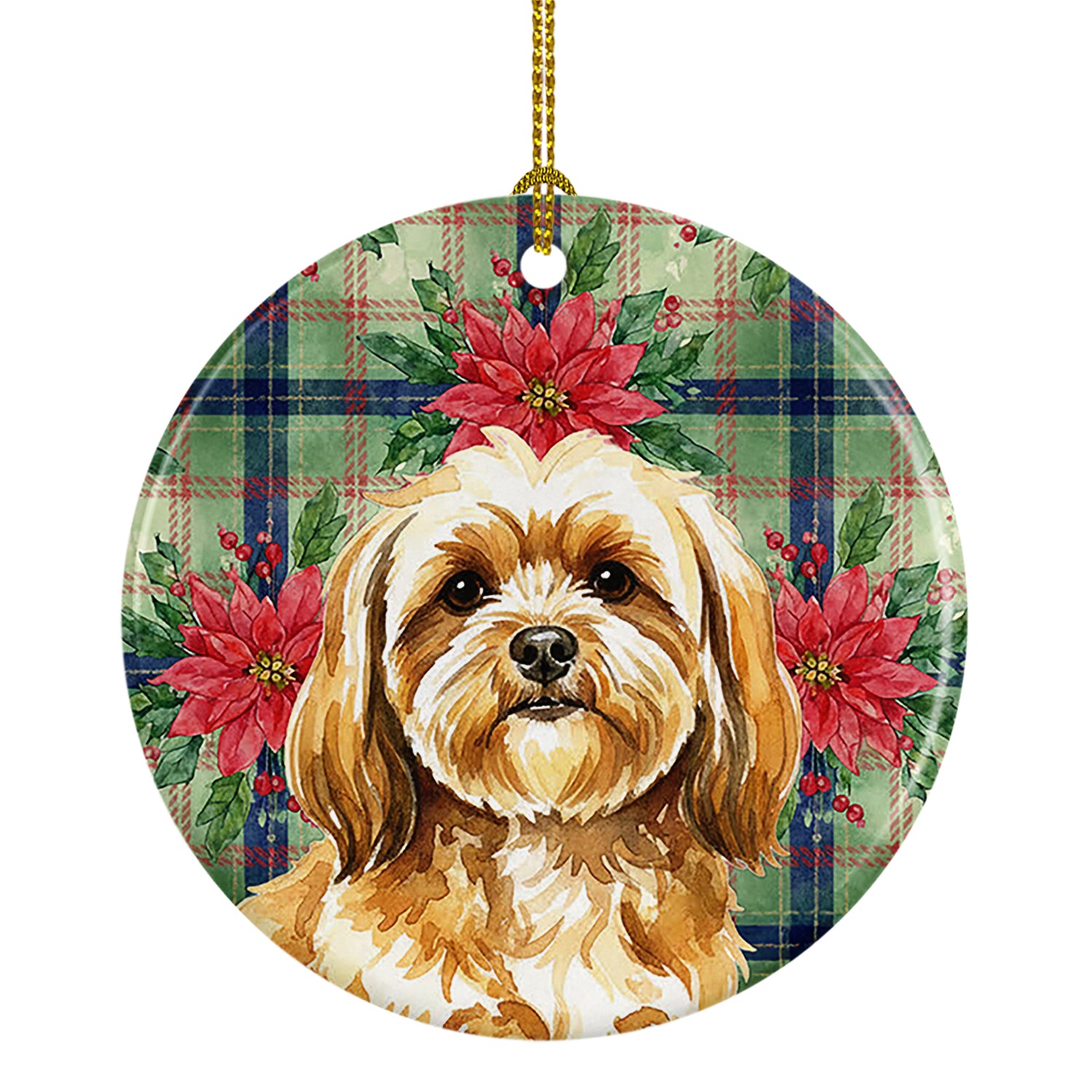Buy this Gold Lhasa Apso Christmas PoinsettIas Ceramic Ornament