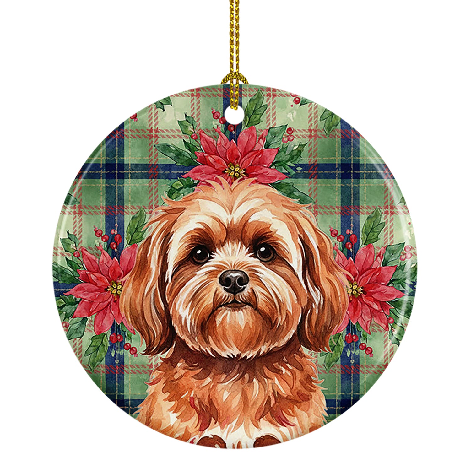 Buy this Red Lhasa Apso Christmas PoinsettIas Ceramic Ornament