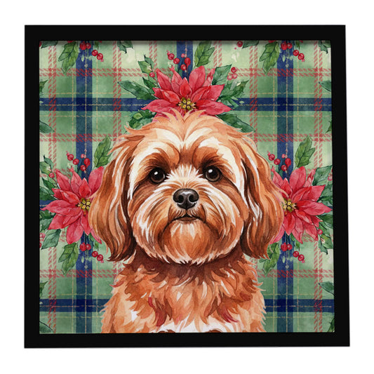 Buy this Red Lhasa Apso Christmas PoinsettIas Framed Metal Print