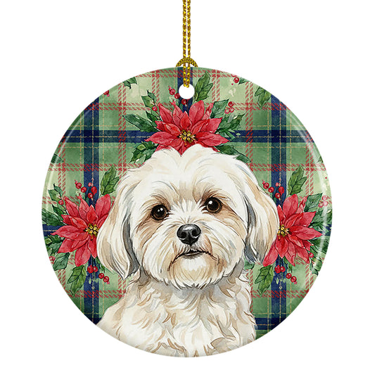 Buy this White Lhasa Apso Christmas PoinsettIas Ceramic Ornament