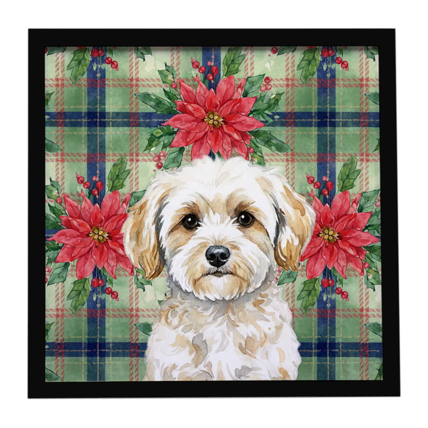 Buy this Maltipoo Christmas PoinsettIas Framed Metal Print