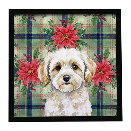 Buy this Maltipoo Christmas PoinsettIas Framed Metal Print