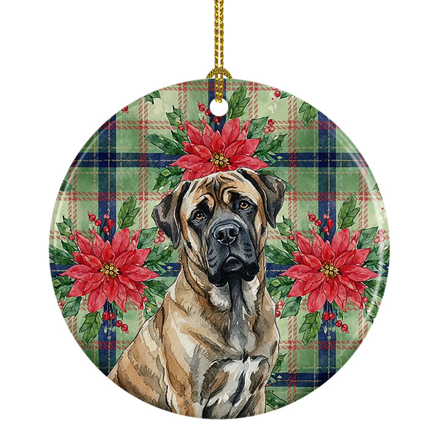 Buy this Brindle Mastiff Christmas PoinsettIas Ceramic Ornament