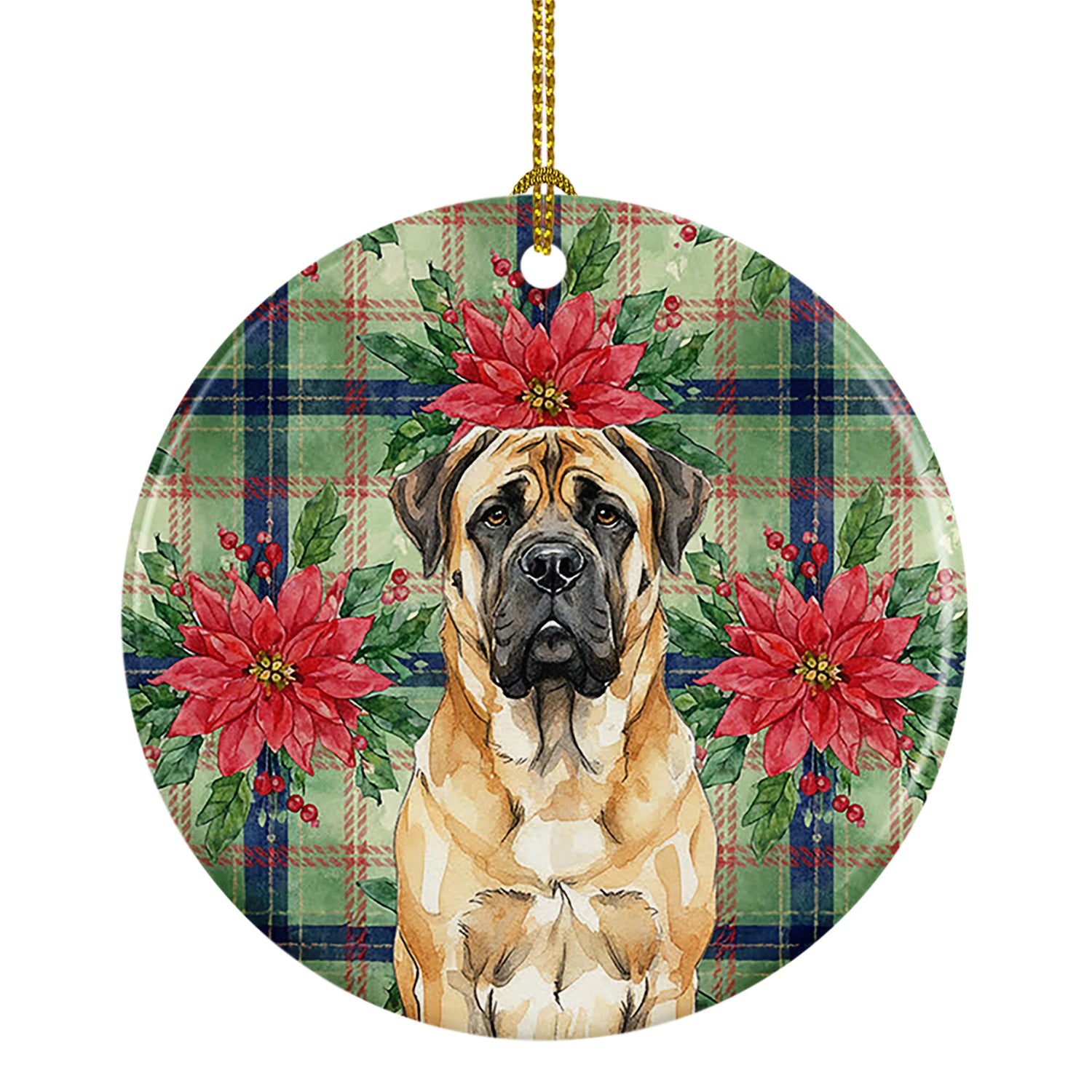 Buy this Fawn Mastiff Christmas PoinsettIas Ceramic Ornament
